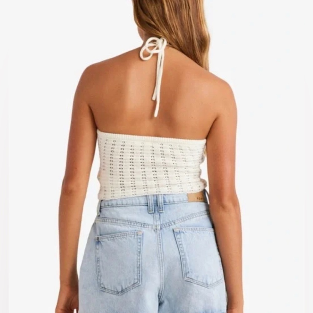 Roxy Venice Soft Crochet Knit Halter Top Egret Off-White, Size L - Picture 6 of 6